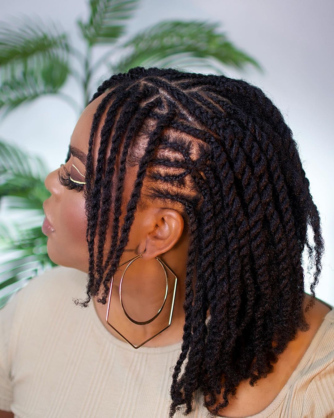 Collarbone Black Two-Strand Twists With Geometric Braids — Classy Twist Hairstyles