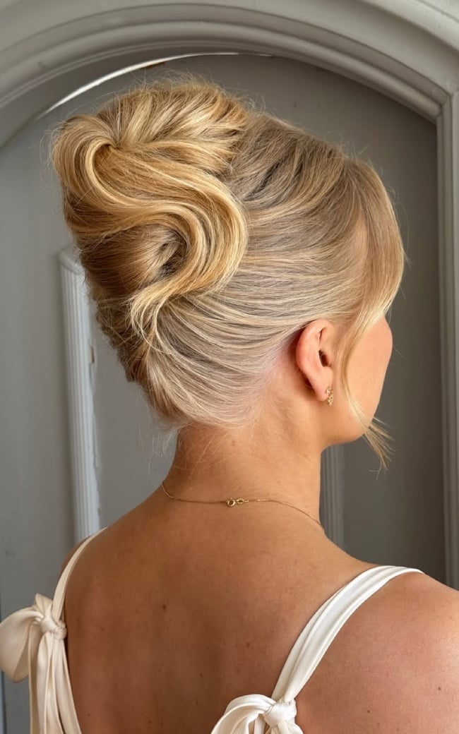 Golden Blonde French Twist With Wispy Bangs — Classy Twist Updo