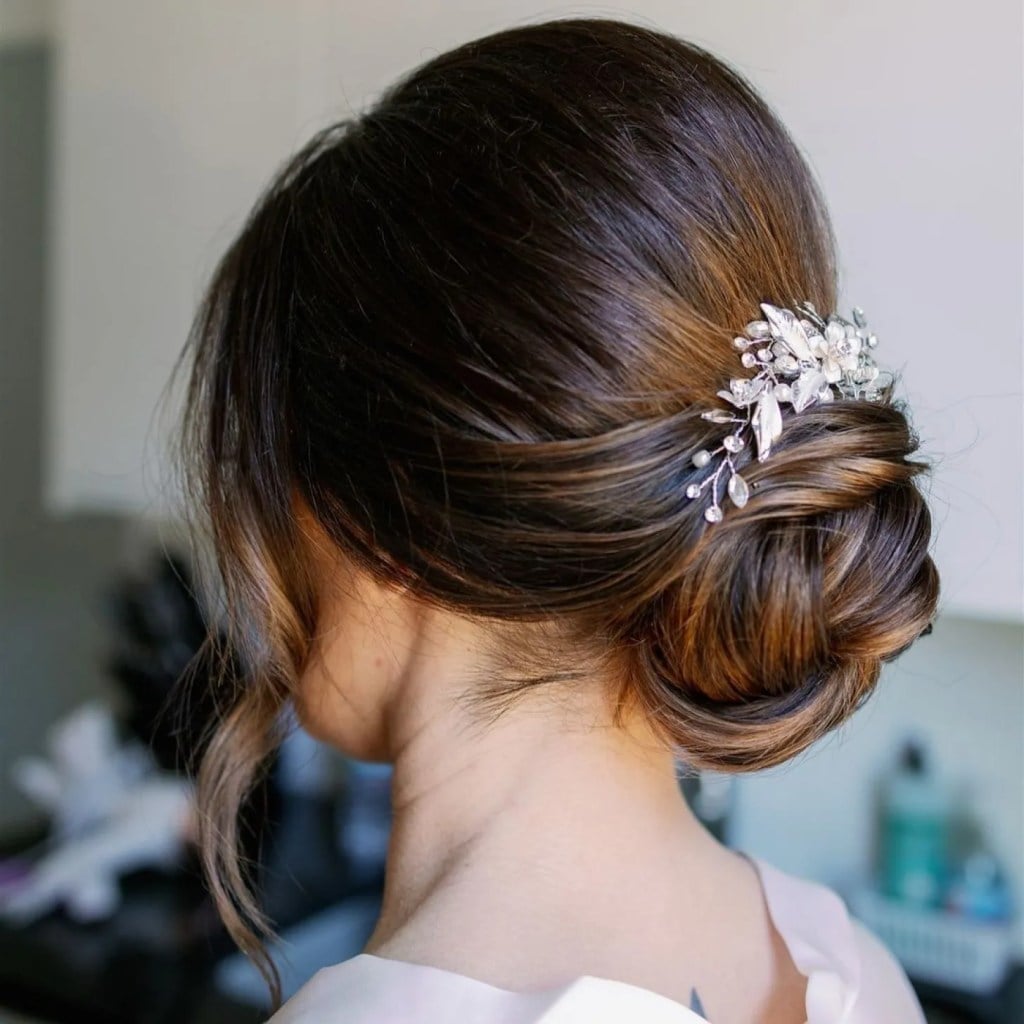 Dark Brown Twisted Bun With Accessory — Classy Twist Updo
