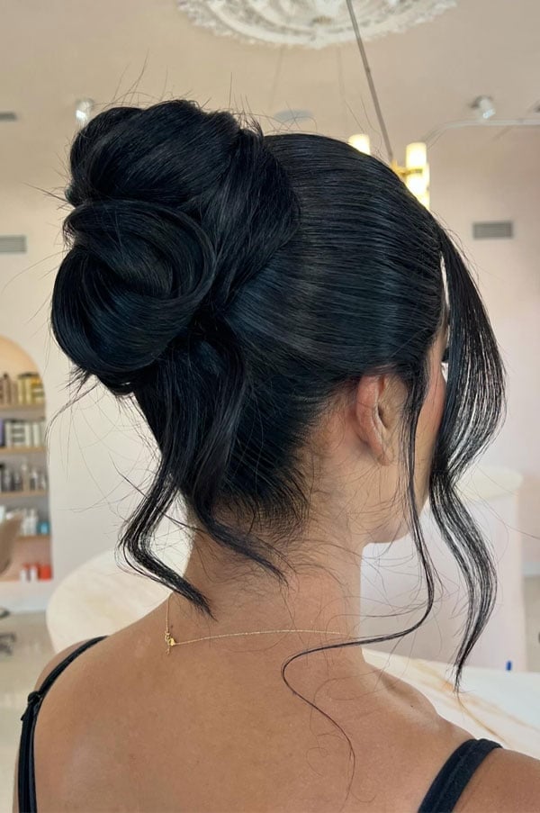 Dark Brown Textured Twisted Bun, Wavy — Classy Twist Updo