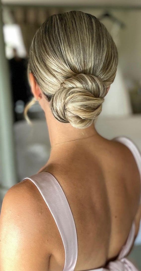 Smooth Blonde Low Knot Bun — Classy Twist Updo