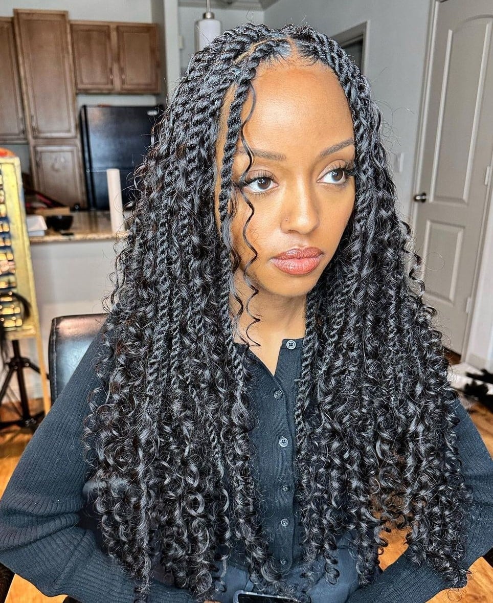 Long Black Twist Braids With Curly Finish — Classy Twisted Styles