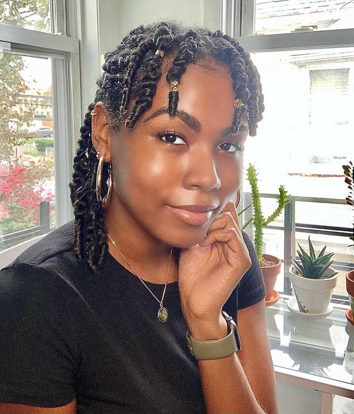 Shoulder Length Twists With Gold Beads — Classy Two Strand Twists Natural Hair