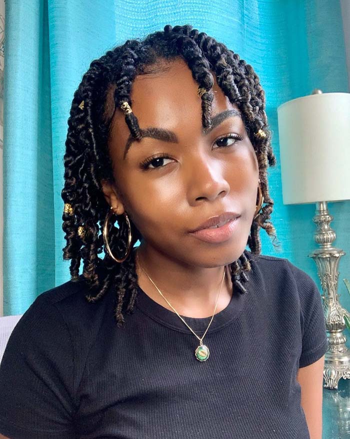 Dark Brown Twists With Gold Beads — Classy Two Strand Twists Natural Hair