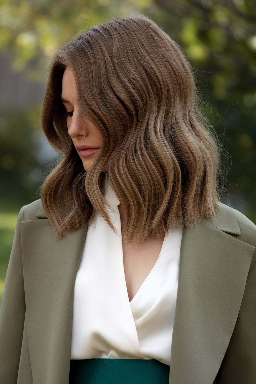 Collarbone Length Wavy Lob — Classy Two Tone Hair
