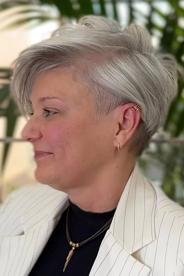 Silver Grey Pixie With Textured Styling — Classy Undercut Pixie