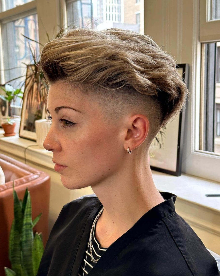 Blonde Pixie With Swept Forward Fringe — Classy Undercut Pixie