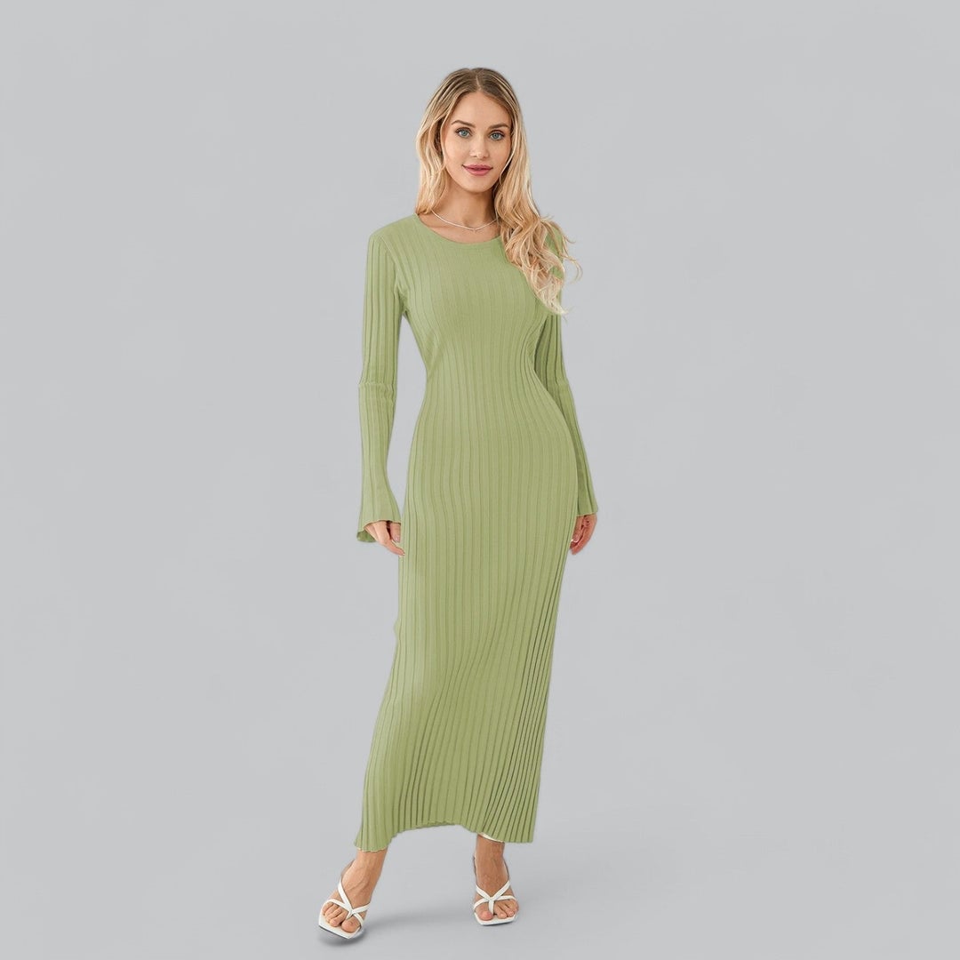 Light Green Ribbed Knit Long Sleeve Maxi Dress — Classy Up Dress