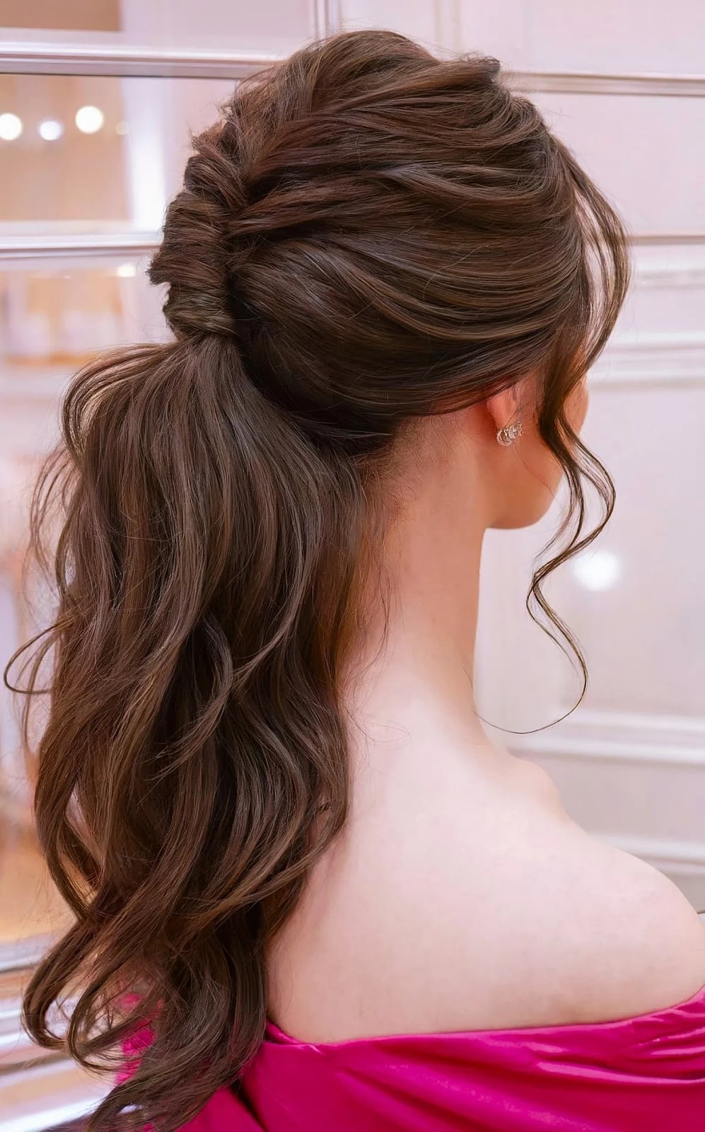 Dark Brown Updo Ponytail With Braided Detail — Classy Updo Ponytail