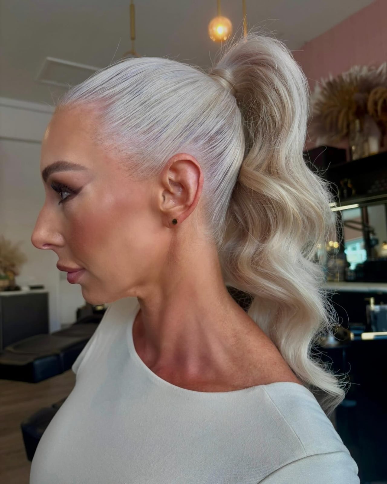 Ash Blonde High Voluminous Ponytail — Classy Updo Ponytail