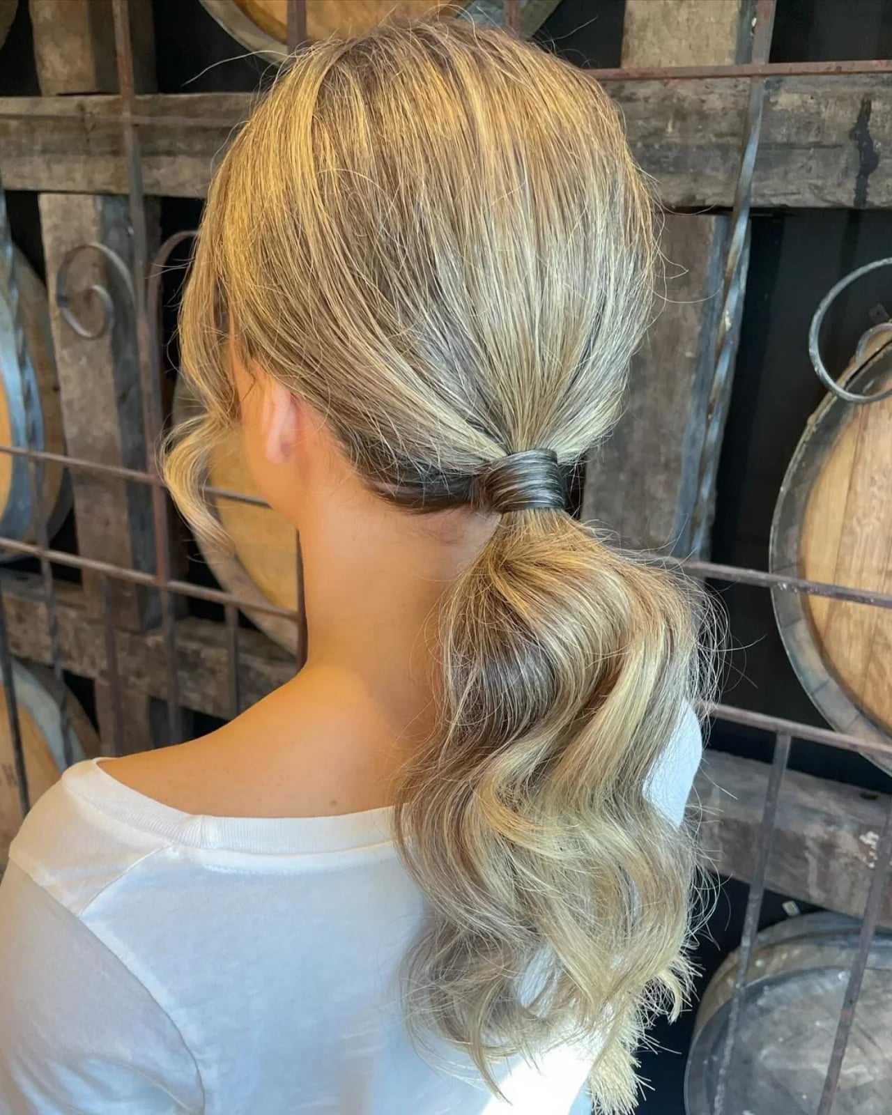 Ash Blonde High Ponytail With Glossy Waves — Classy Updo Ponytail