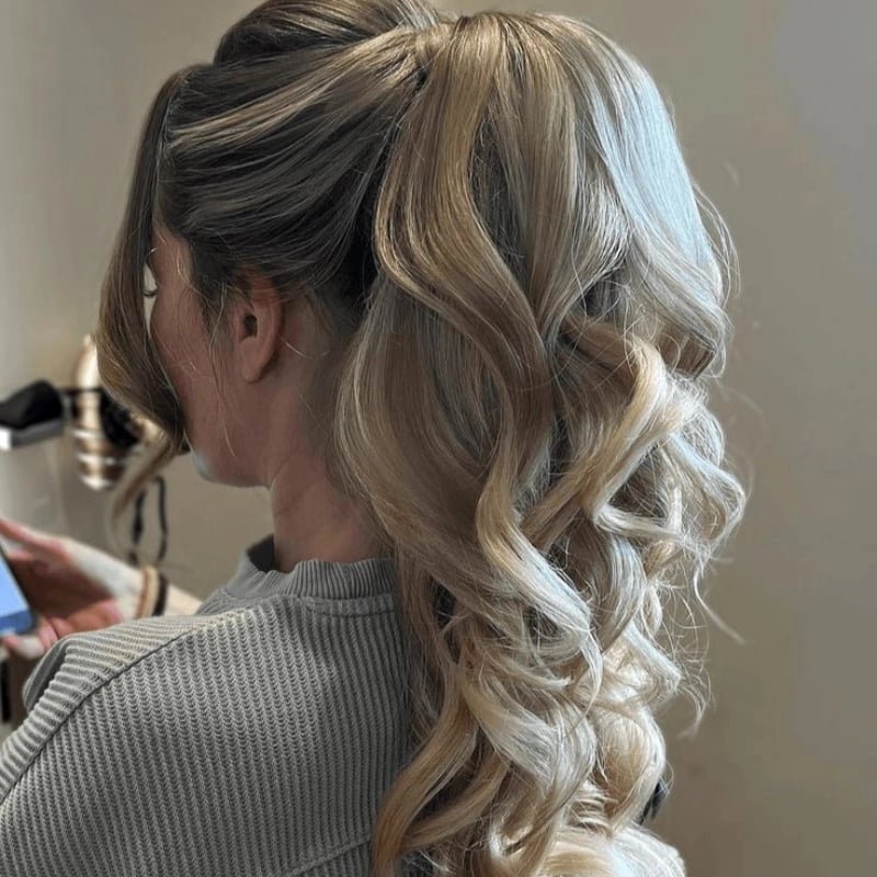 Ash Blonde Ponytail With Elegant Waves — Classy Updo Ponytail