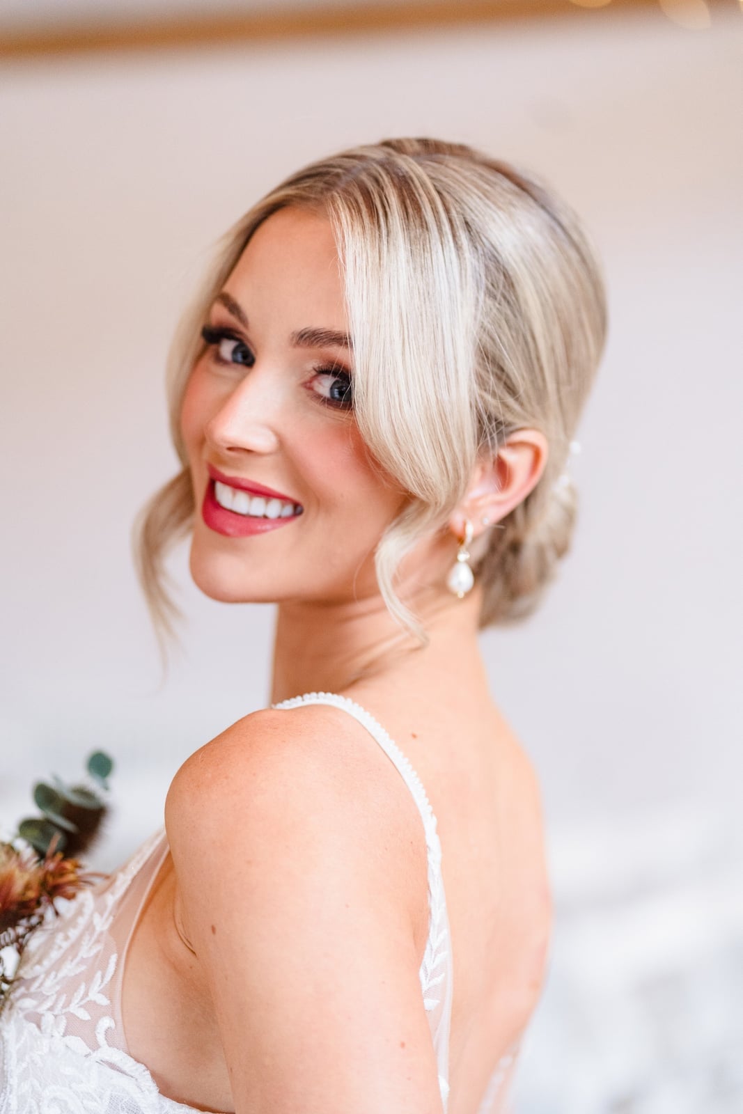 Soft Swept Blonde Bun With Bangs Soft Swept Blonde Bun With Bangs — Classy Updo Wig
