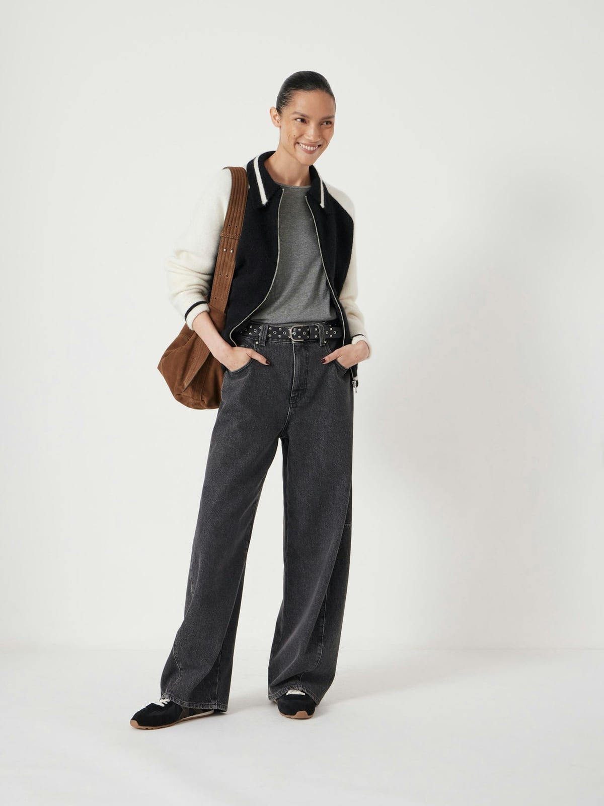 Black Varsity Jacket With Wide Leg Jeans Black Varsity Jacket With Wide Leg Jeans — Classy Varsity Jacket Outfits