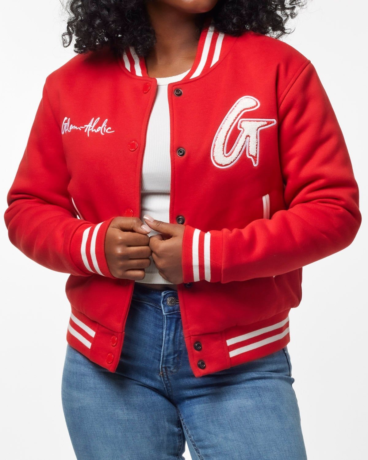 Red Varsity Jacket With Ribbed Cuffs Red Varsity Jacket With Ribbed Cuffs — Classy Varsity Jacket Outfits
