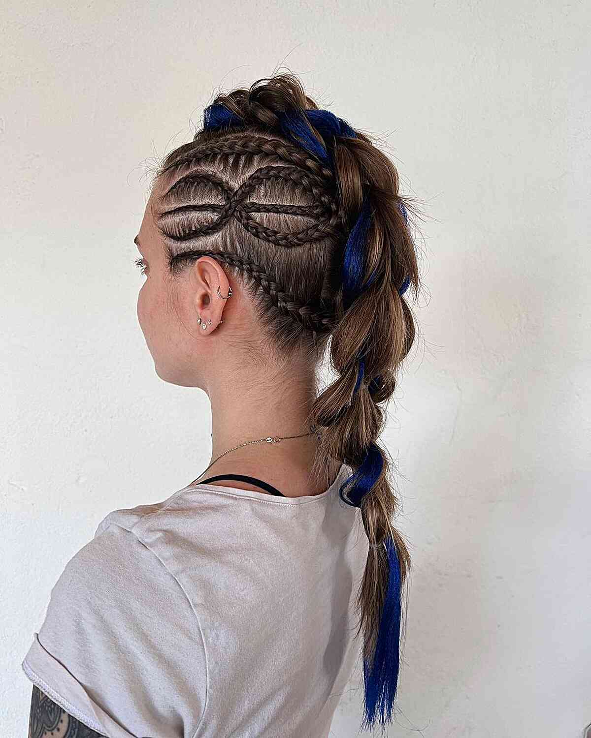 Mid-Back Mohawk With Blue Streaks And Ponytail Mid-Back Mohawk With Blue Streaks And Ponytail — Classy Viking Braids
