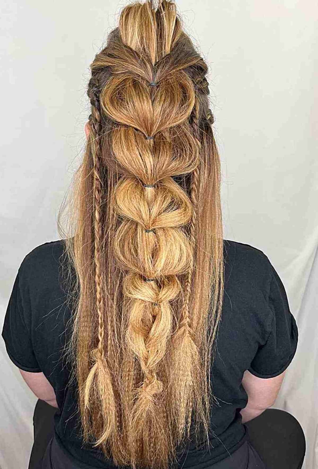 Mid-Back Bubble Braid With Side Braids Mid-Back Bubble Braid With Side Braids — Classy Viking Braids