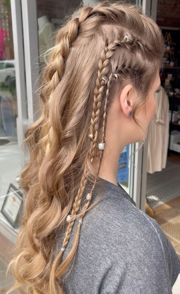 Mid-Back Layers With Side Braids And Beads Mid-Back Layers With Side Braids And Beads — Classy Viking Braids