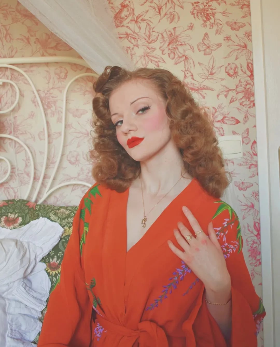 Shoulder Length Auburn Pin Curls and Victory Rolls — Classy Vintage Hairstyles