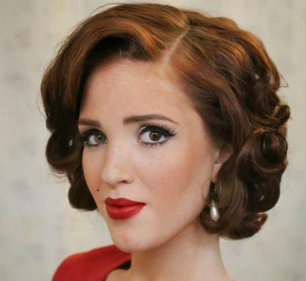 Chin Length Auburn Bob With Rolled Side-Swept Bangs — Classy Vintage Hairstyles