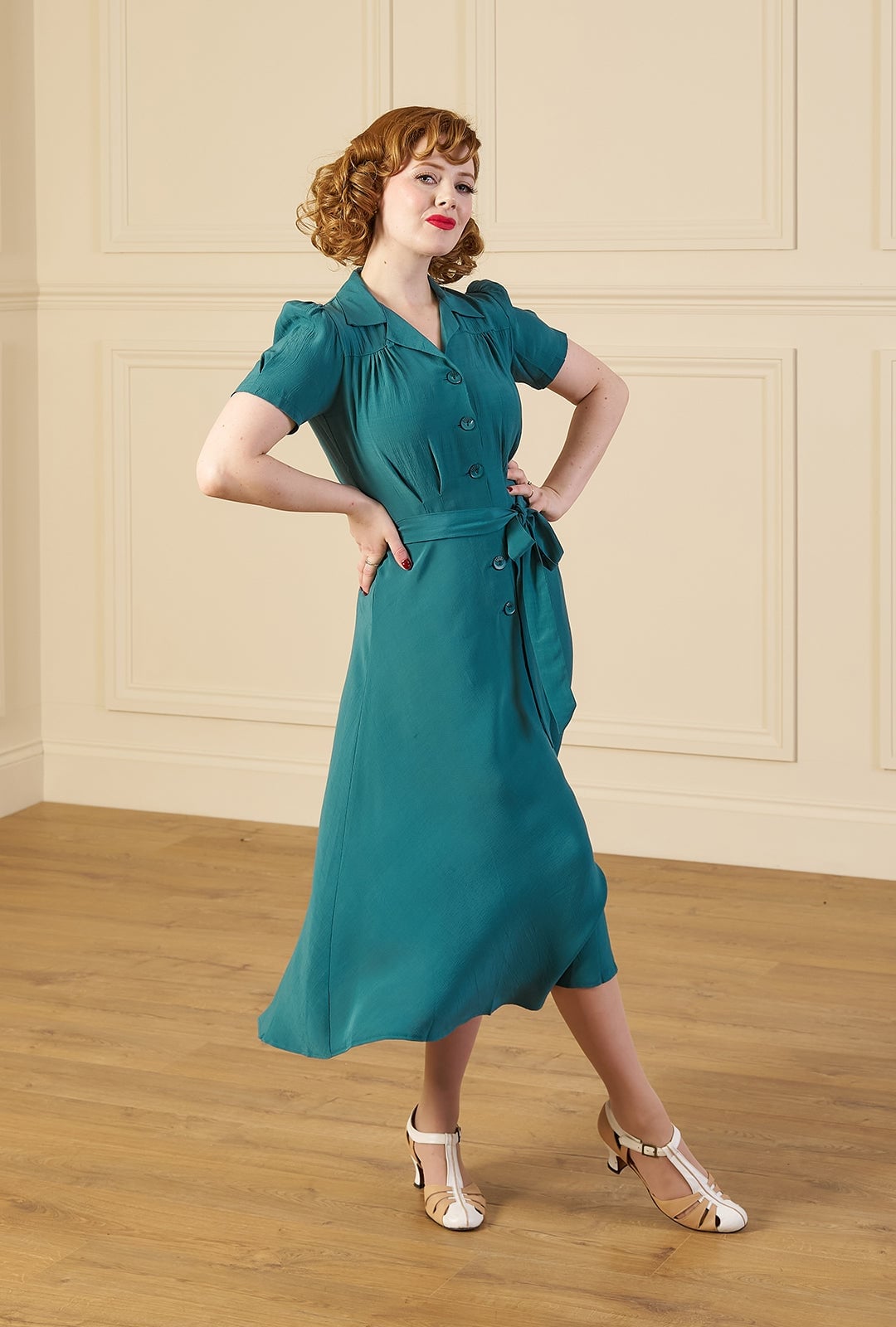 Teal Shirt-Waister Dress for Daytime Events — Classy Vintage Outfits