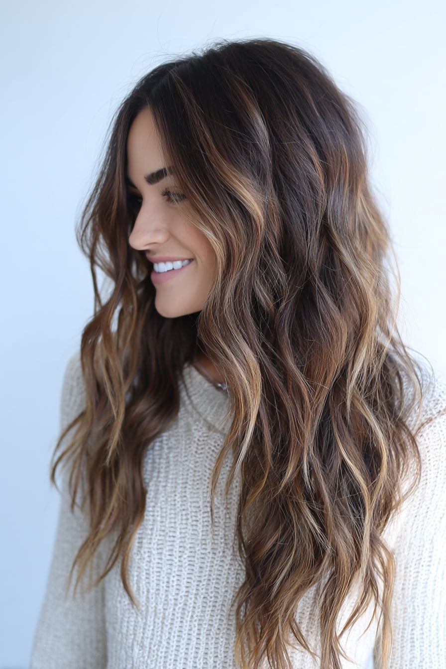 Mid-Back Dark Brown With Blonde Highlights — Classy Wavy Hair Hairstyles