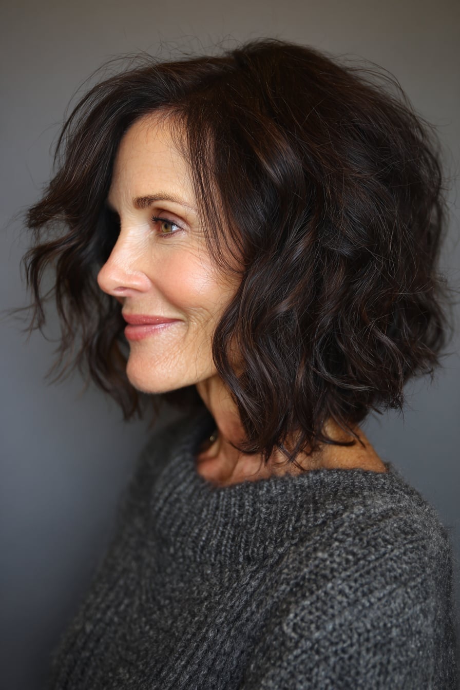 Chin-Length Dark Brown Bob With Soft Waves Chin-Length Dark Brown Bob With Soft Waves — Classy Wavy Hairstyles