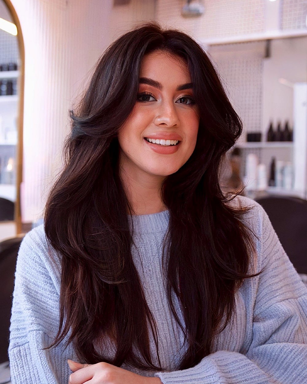 Dark Brown Mid-Back Waves With Volume Dark Brown Mid-Back Waves With Volume — Classy Wavy Hairstyles