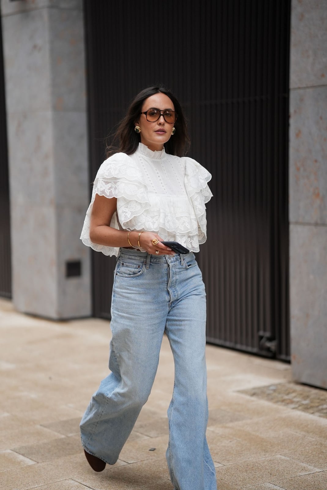 White Lace Blouse With High Waisted Jeans — Classy White Blouse Outfit