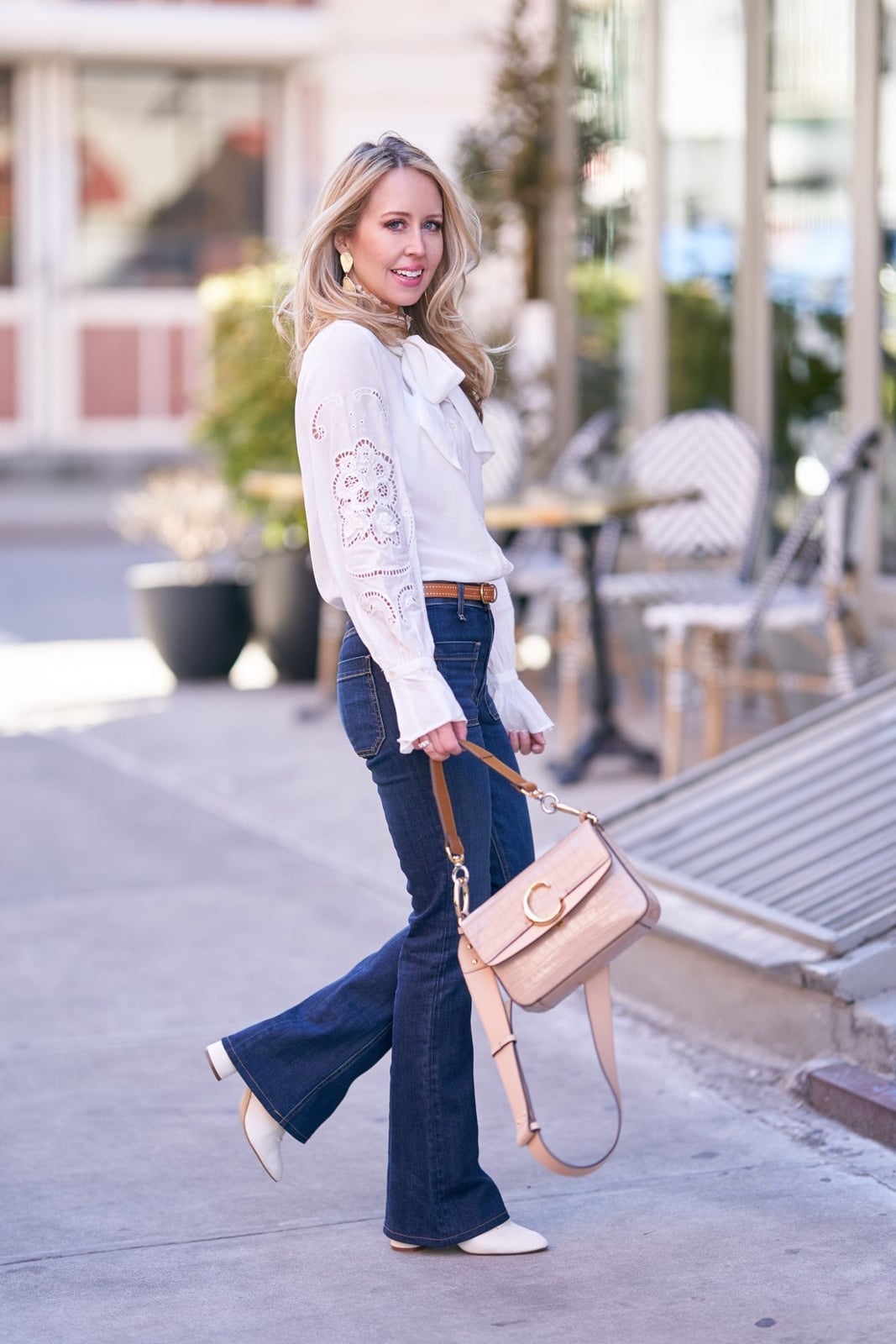 White Blouse With Bow And Lace Trim — Classy White Blouse Outfit