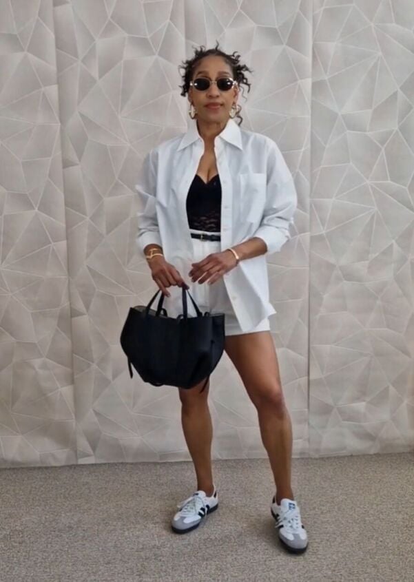 White Oversized Shirt Over Bralette — Classy White Blouse Outfit