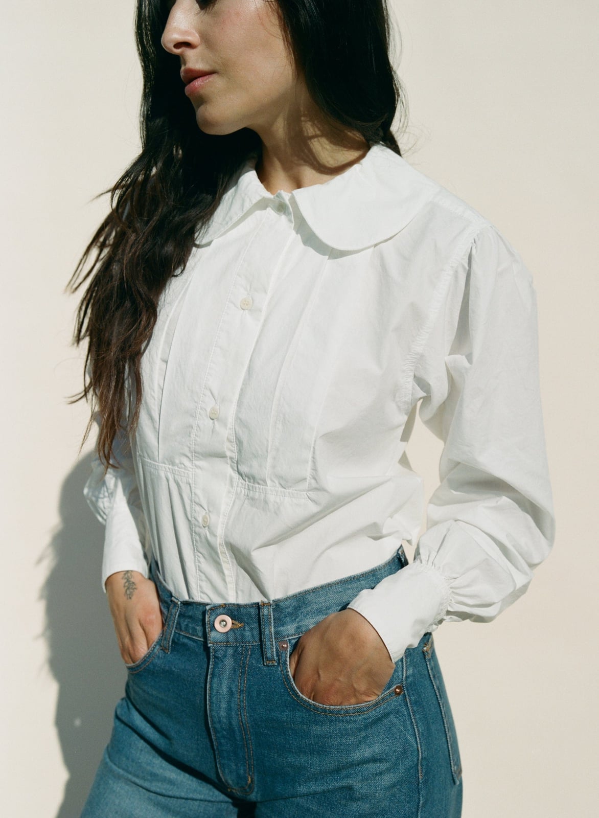 White Collared Blouse With Peter Pan Collar — Classy White Blouse Outfit
