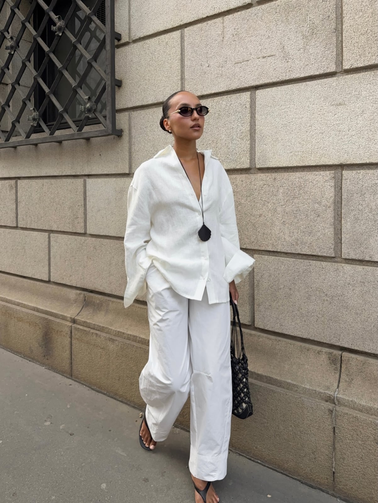 Oversized Linen Shirt With Wide Leg Pants — Classy White Blouse Outfit