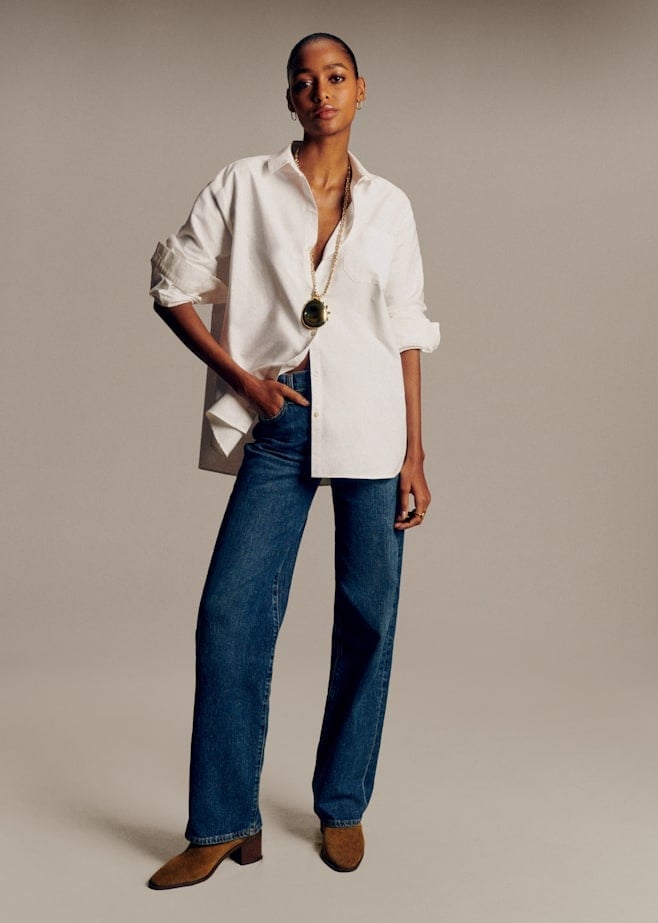 Oversized White Button Up With Blue Denim Jeans — Classy White Blouse Outfit