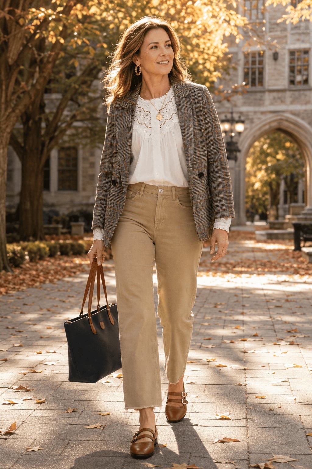 Embroidered White Blouse With Cropped Trousers — Classy White Blouse Outfit