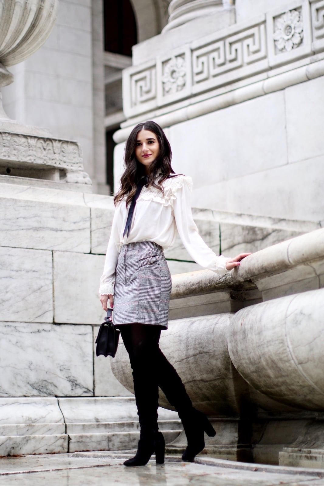 White Bow Blouse With A Line Skirt — Classy White Blouse Outfit