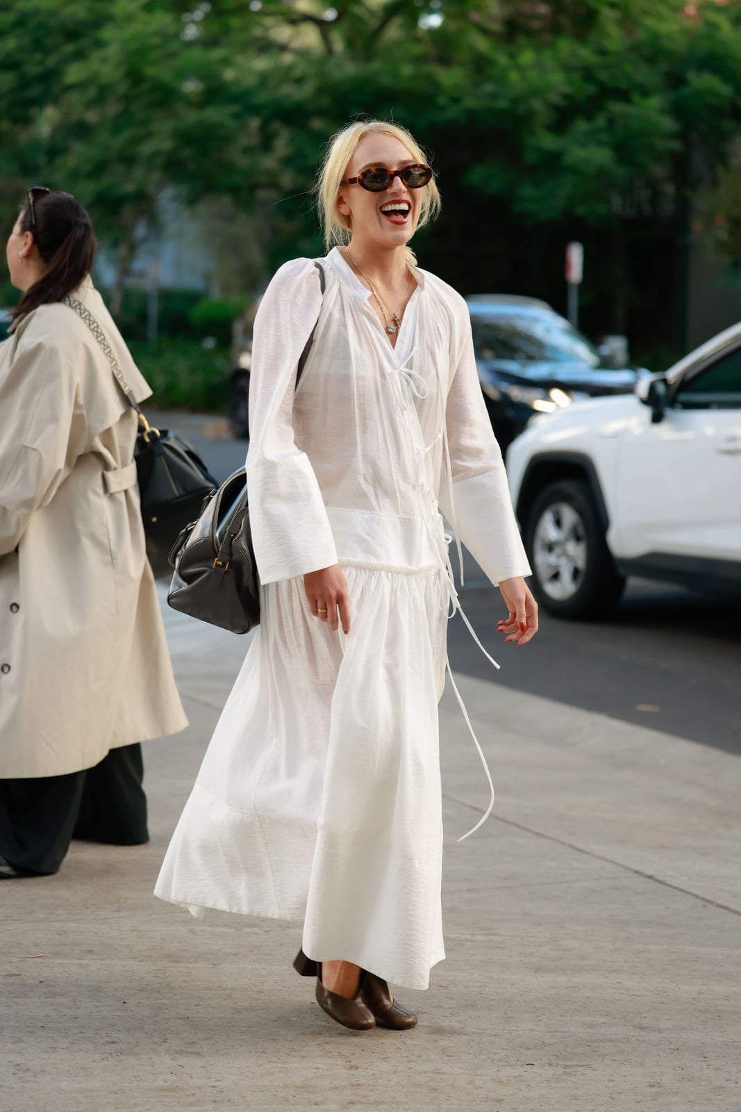 Sheer White Cotton Maxi Dress With Tie Neck Sheer White Cotton Maxi Dress With Tie Neck — Classy White Dresses Outfit