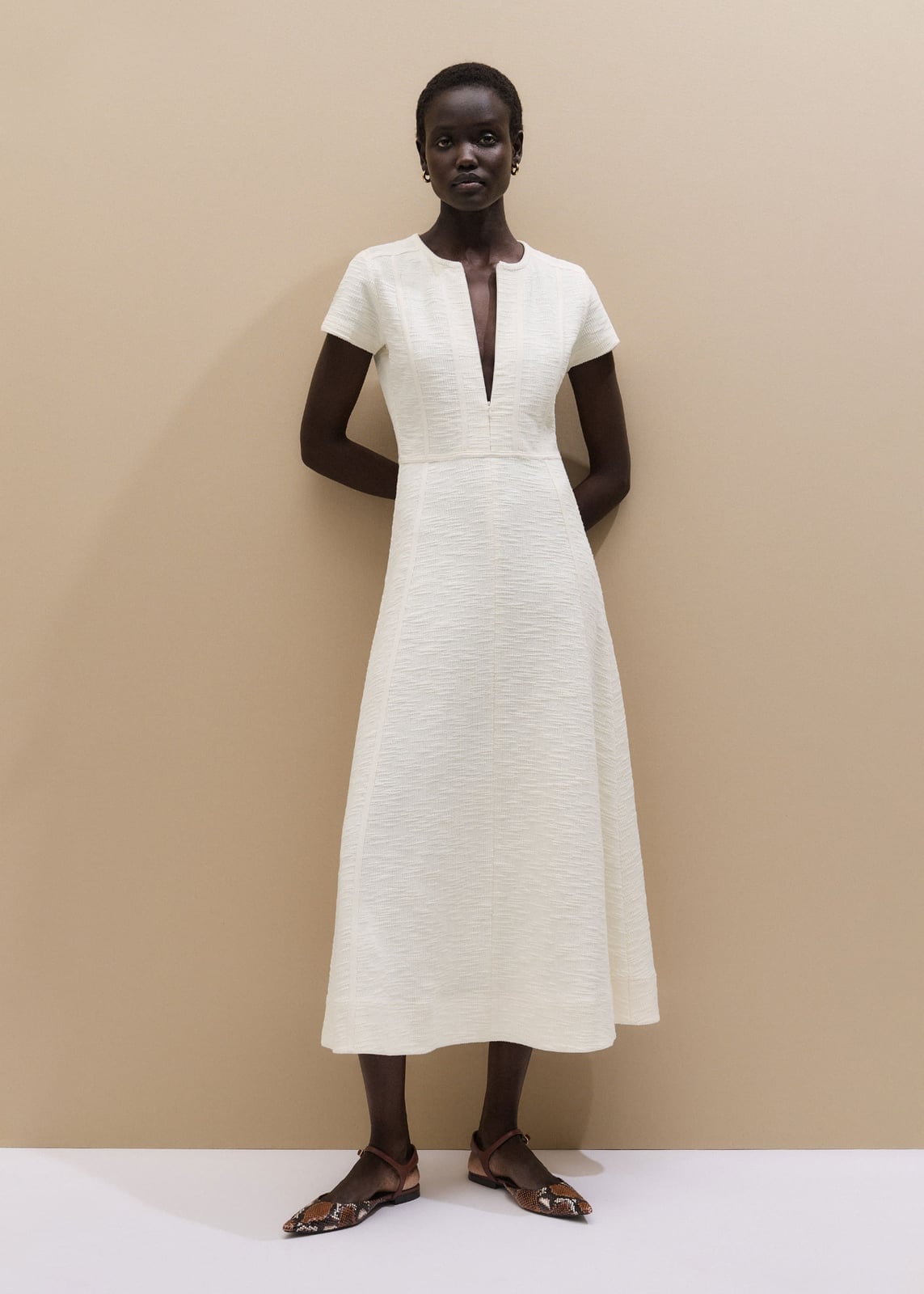 A Textured Cotton A-Line Dress A Textured Cotton A-Line Dress — Classy White Outfits