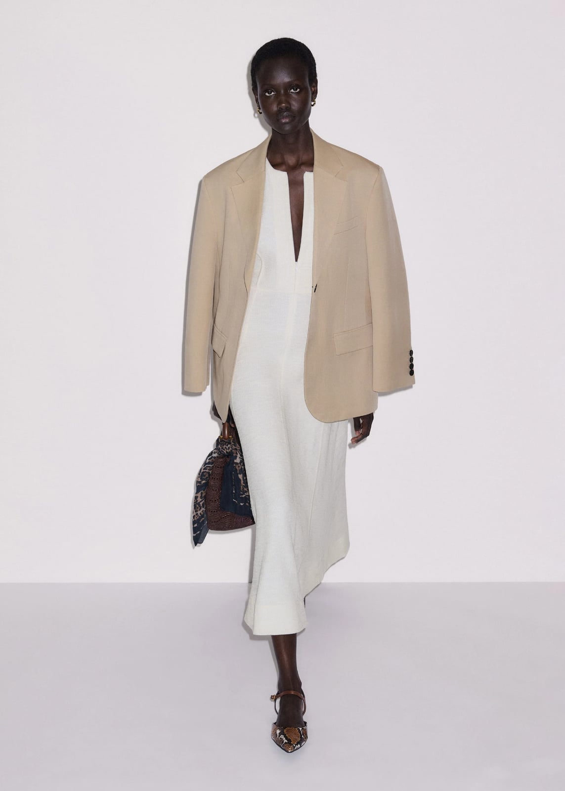 A Textured Knit Midi Dress With Oversized Blazer A Textured Knit Midi Dress With Oversized Blazer — Classy White Outfits