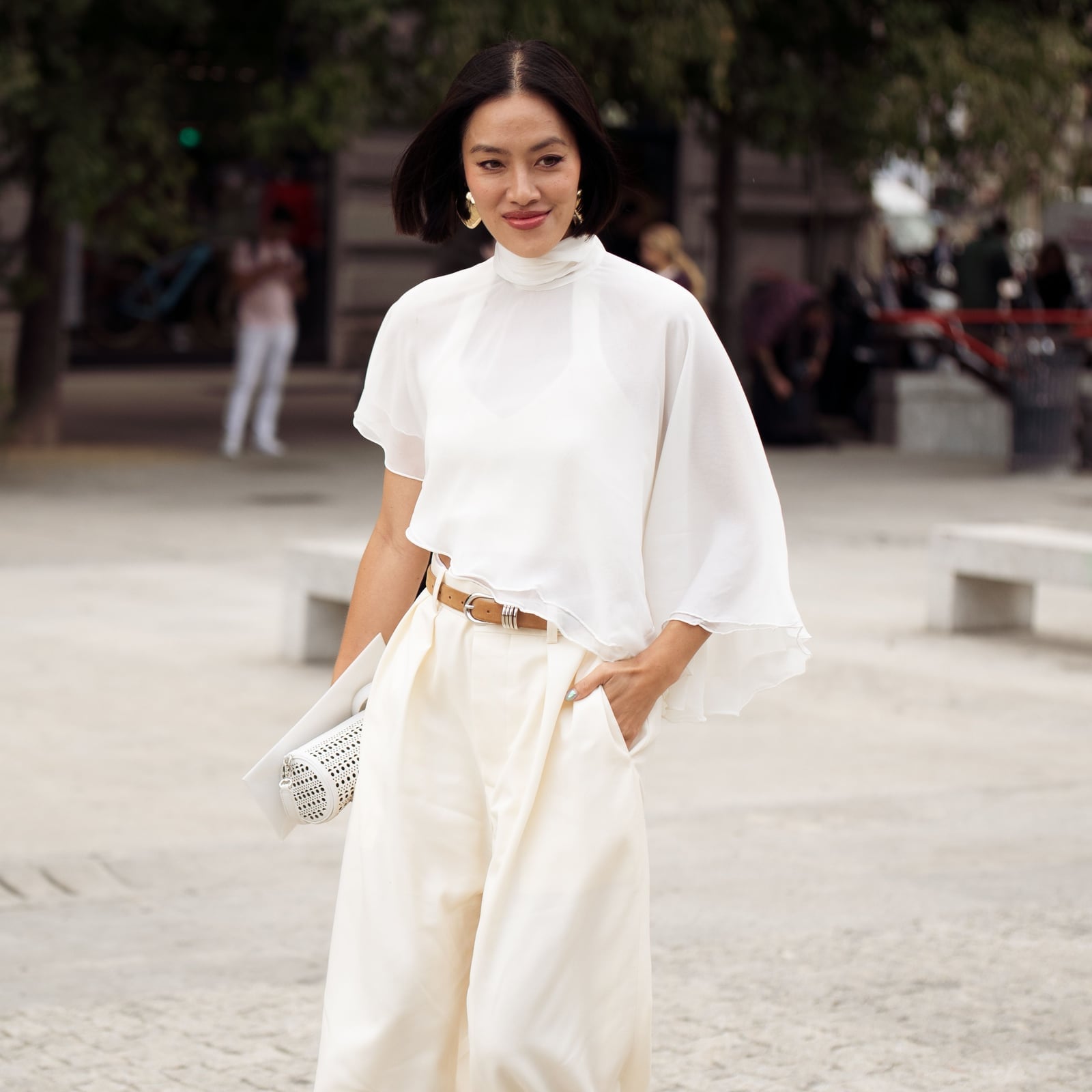 Ivory Wide-Leg Trousers and a Flowy Blouse — Classy White Pants Outfits