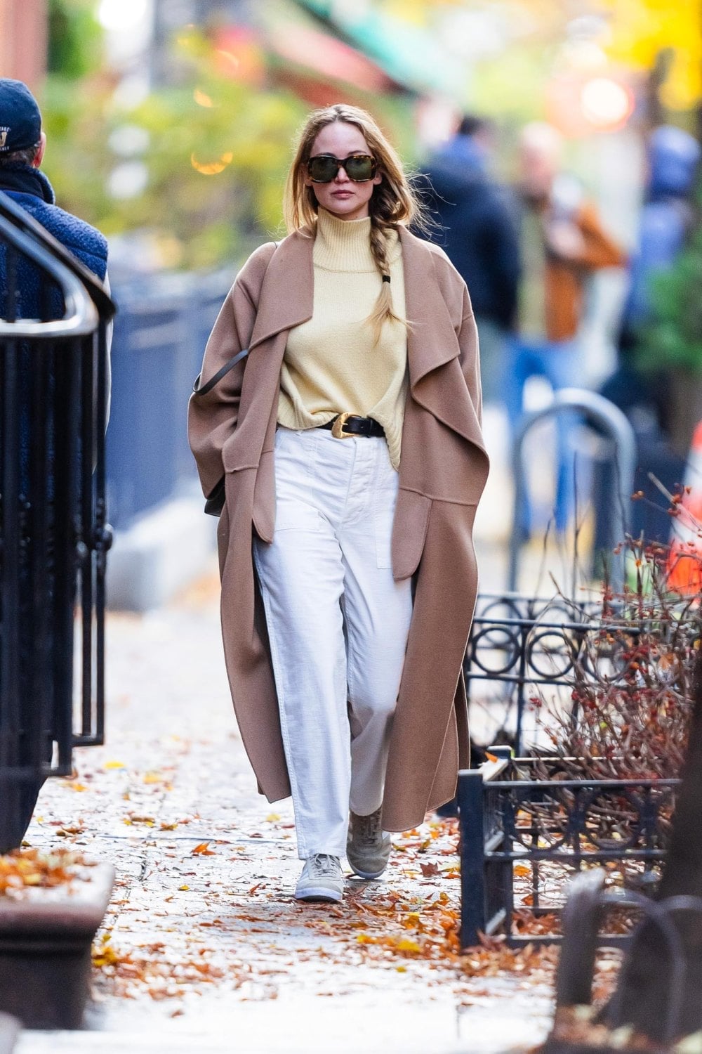White Twill Trousers with a Camel Coat — Classy White Pants Outfits