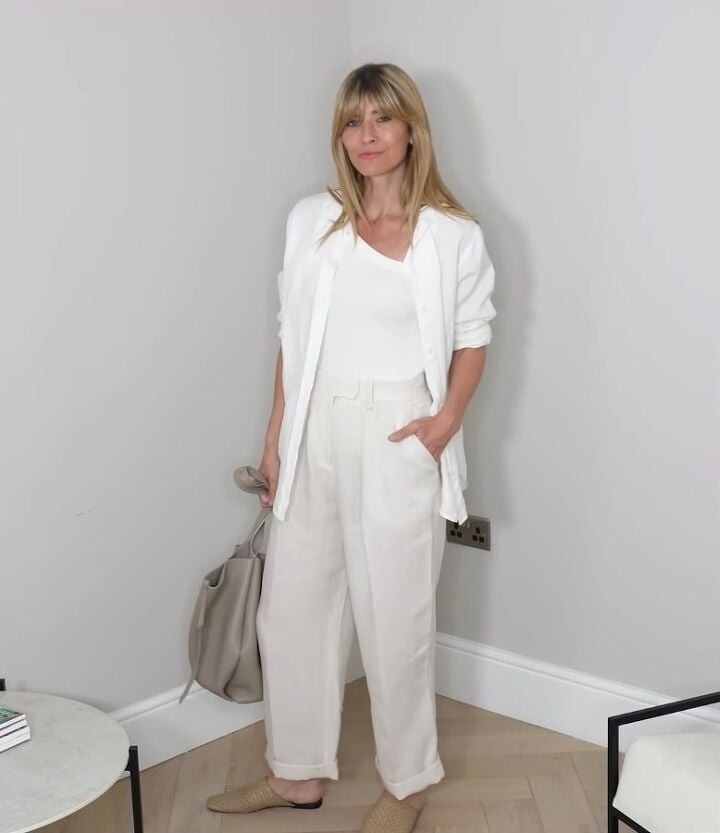 White Linen Trousers with Layered Linen Shirt — Classy White Pants Outfits