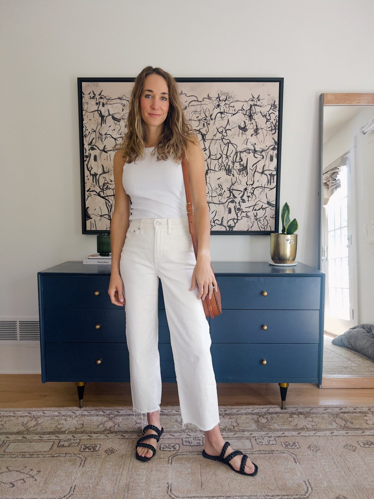 Cropped White Denim Wide-Leg Trousers — Classy White Pants Outfits
