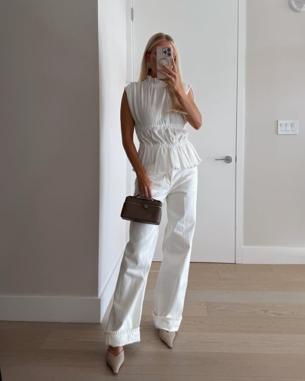 White Wide-Leg Trousers with Cuffed Hems — Classy White Pants Outfits