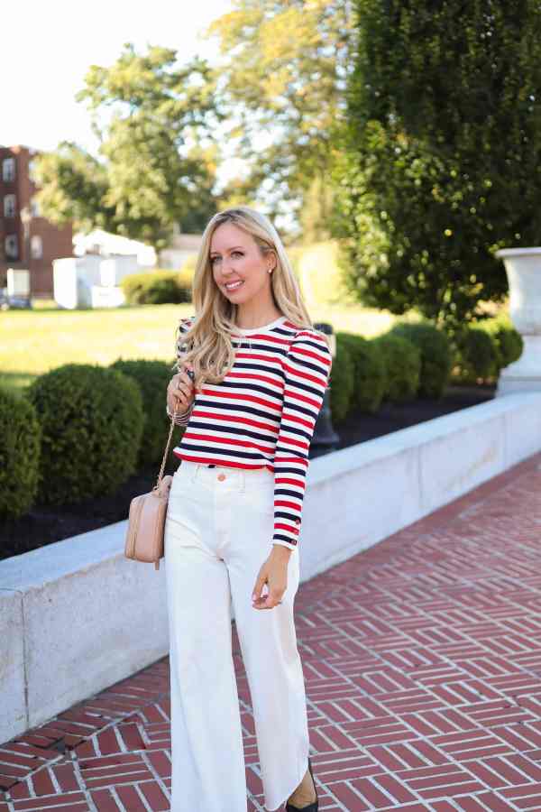 White Jeans with a Striped Long-Sleeve Top — Classy White Pants Outfits