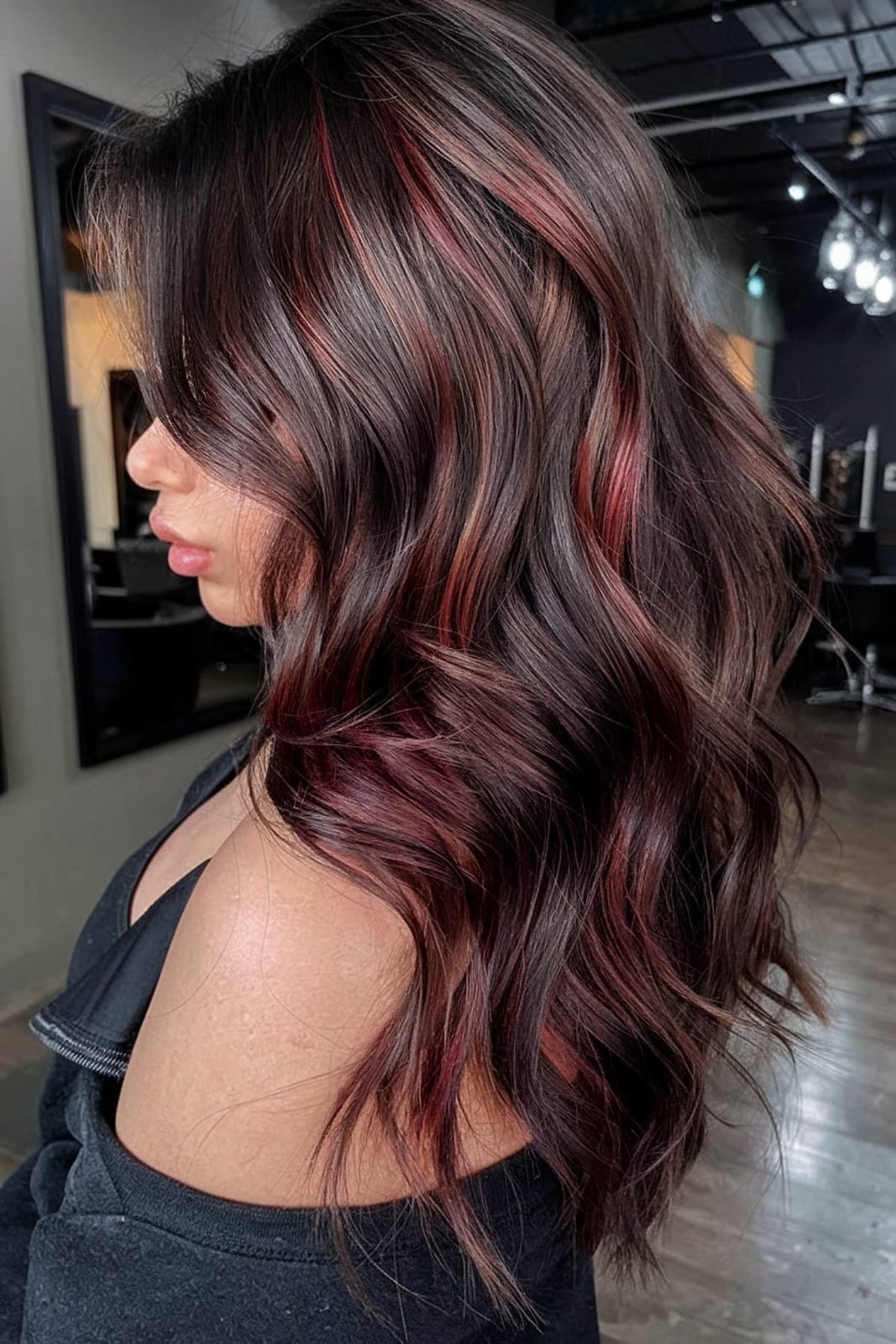 Dark Brown Base With Subtle Red Highlights — Classy Wine Red Hair