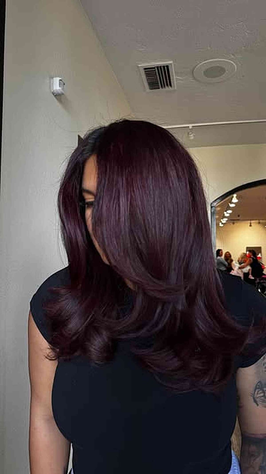 Deep Wine Red Collarbone Cut With Bangs — Classy Wine Red Hair