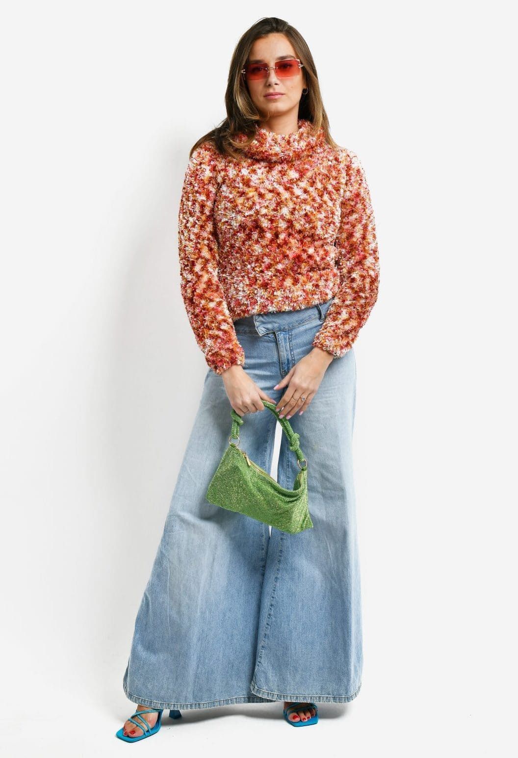 Fuzzy Turtleneck Sweater with Wide-Leg Jeans — Classy Y2K Outfits 2000s