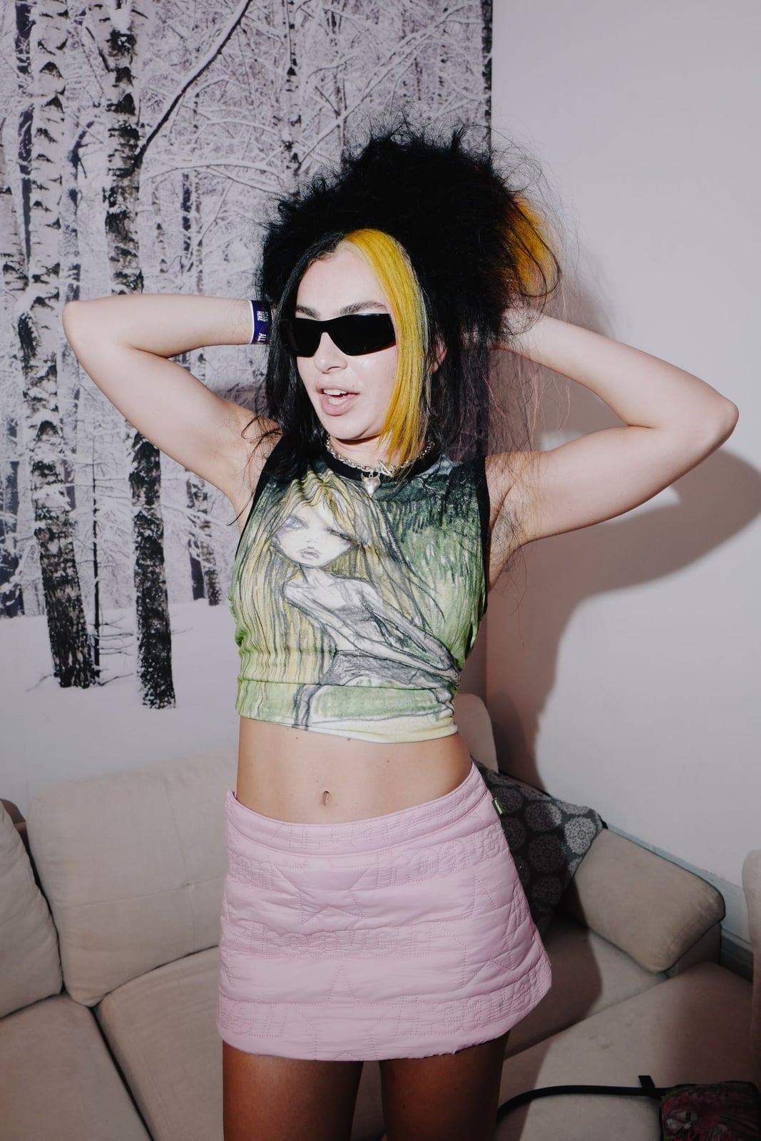 Graphic Crop Top with Quilted Mini Skirt — Classy Y2K Outfits 2000s