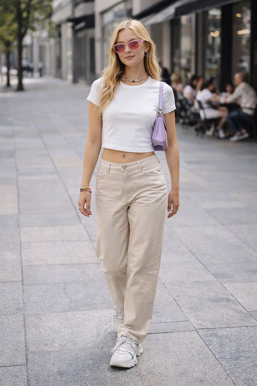White Cropped T-Shirt with Beige Low-Rise Jeans White Cropped T-Shirt with Beige Low-Rise Jeans — Classy Y2K Outfits